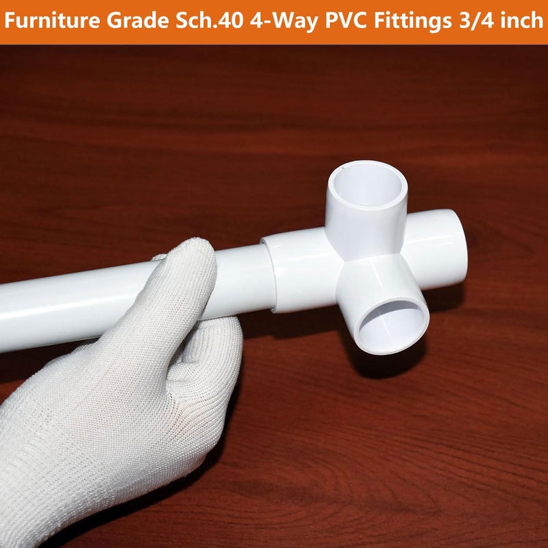 letsFix â€ŒletsFix 4 Way PVC Fittings 3/4 Inch (10-Pack), Furniture-Grade, Heavy-Duty Pipe Connectors for Plumbing, DIY Projects, and Home Furniture Assembly, Compatible with 3/4" Schedule 40 PVC Pipesâ€Œ - Image 2